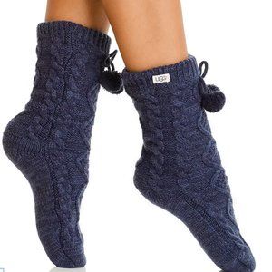 UGG NWT POM POM FLEECE LINED CREW SOCK - Navy Blue Color